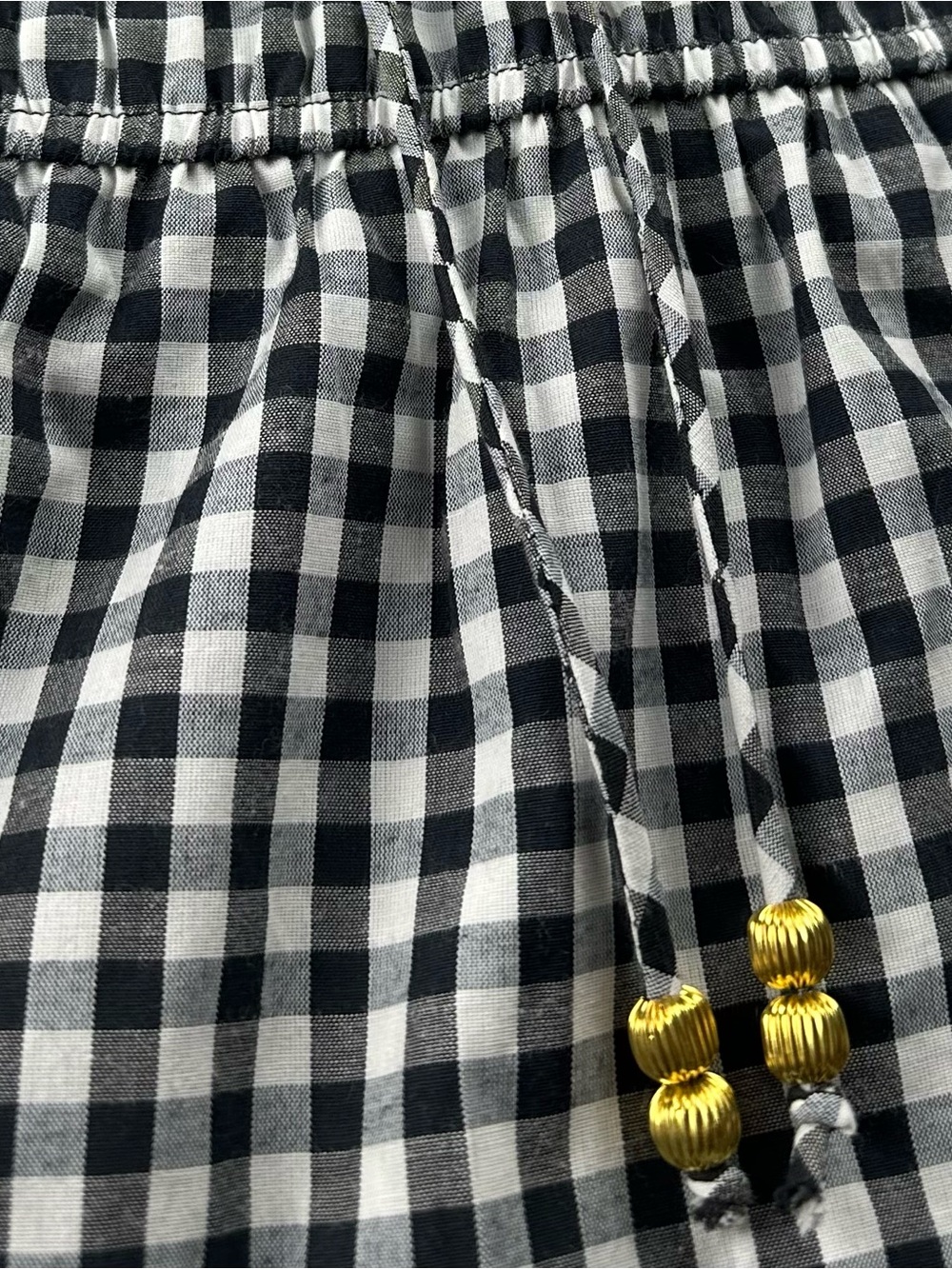 Black & White Gingham Peasant Dress Sz M Picnic Aesthetic Smocked Waist - Picture 6 of 9